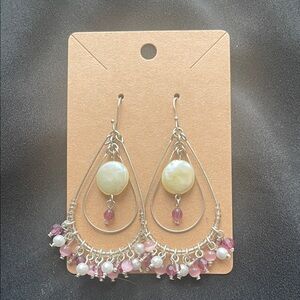 Elegant Silver and Pink Dangle Earrings
